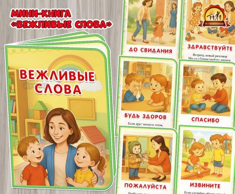 Мини-книга для самых маленьких «Вежливые слова» (мини-книга, книга, интерактивная книга, красная книга)
