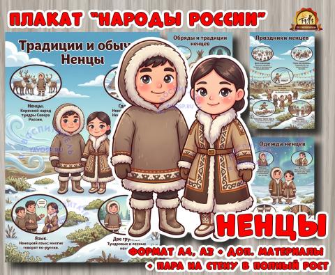 Плакаты из цикла «Народы России» - «Ненцы»  (год единства народов России, День России, плакаты, День конституции России, регионы России)