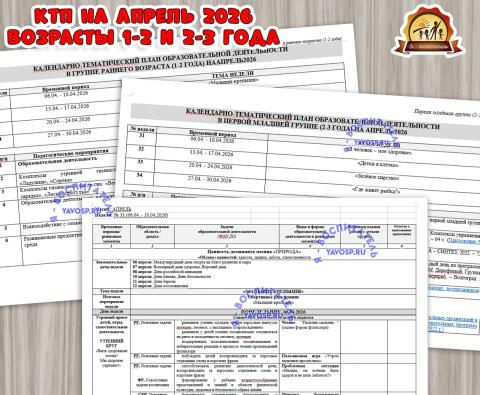 КАЛЕНДАРНО-ТЕМАТИЧЕСКИЙ ПЛАН ОБРАЗОВАТЕЛЬНОЙ ДЕЯТЕЛЬНОСТИ В ГРУППЕ РАННЕГО ВОЗРАСТА (1-2 года) И ПРЕВОЙ МЛАДШЕЙ ГРУППЕ (2-3 ГОДА) НА АПРЕЛЬ 2026 КАЛЕНДАРНО-ТЕМАТИЧЕСКИЙ ПЛАН ОБРАЗОВАТЕЛЬНОЙ ДЕЯТЕЛЬНОСТИ В ГРУППЕ РАННЕГО ВОЗРАСТА (1-2 года) И ПРЕВОЙ МЛАДШЕЙ ГРУППЕ (2-3 ГОДА) НА АПРЕЛЬ 2026 (календарно-тематический план, тематический комплект)