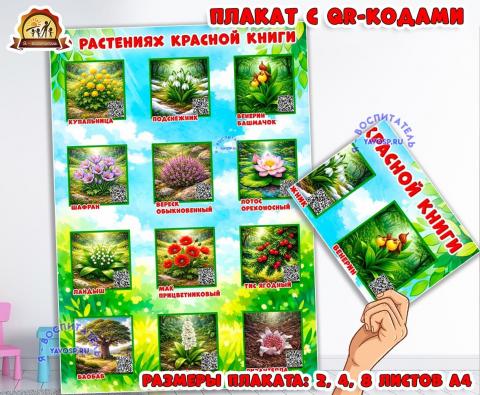 Плакат с QR-кодами "Растения красной книги" (День книги, книги, плакат, растения, комнатные растения)