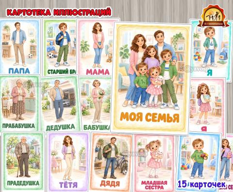 Картотека иллюстраций «Моя семья»  (картотека, семья, спортивная семья)