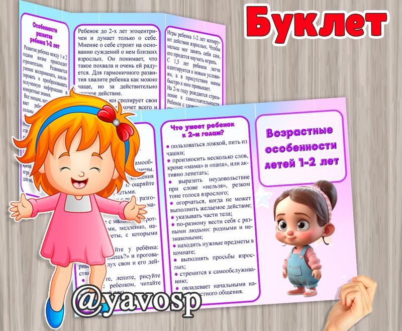 Буклет "Возрастные особенности детей 1-2 лет", ранний возраст, дошкольник