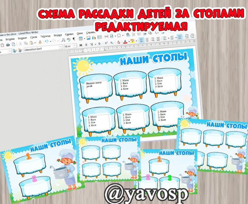 Схема рассадки детей за столами (столовая)