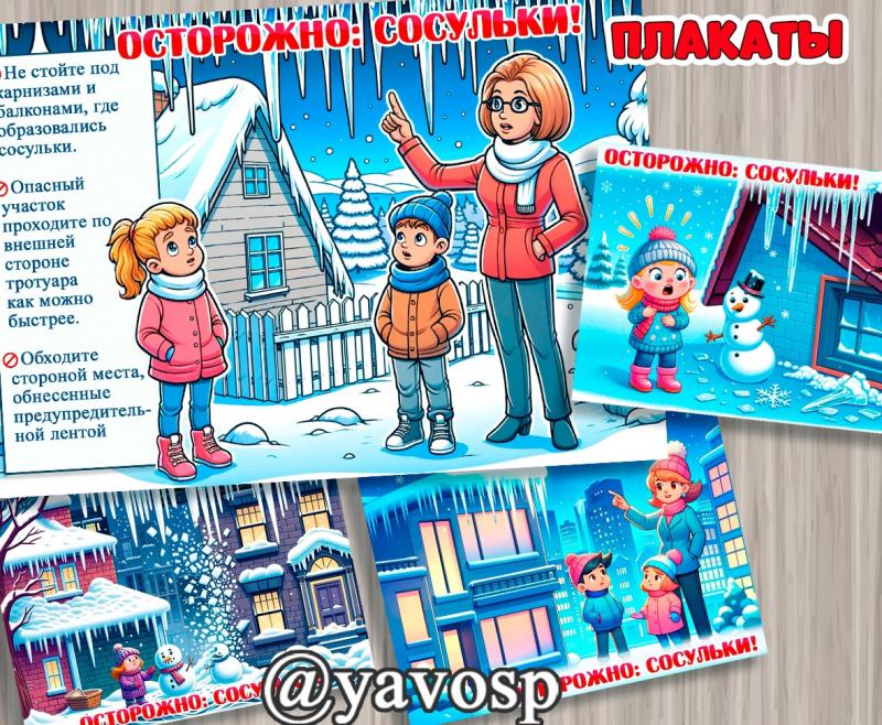 Плакаты по безопасности зимой, зимняя безопасность, сосульки, детский сад, старшая, подготовительная, средняя группа