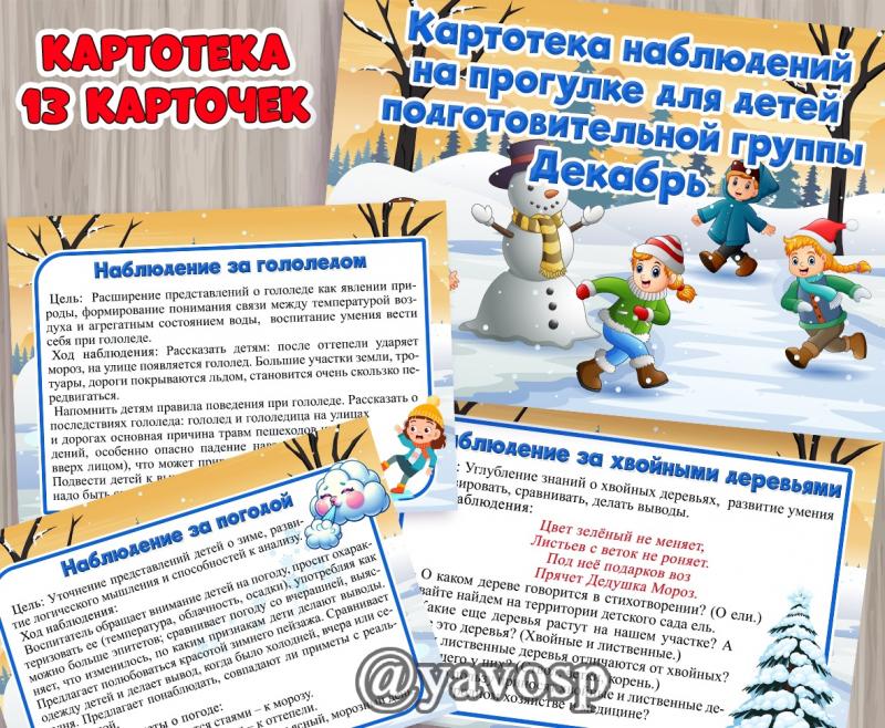 Картотека наблюдений - подготовительная группа, декабрь, картотека