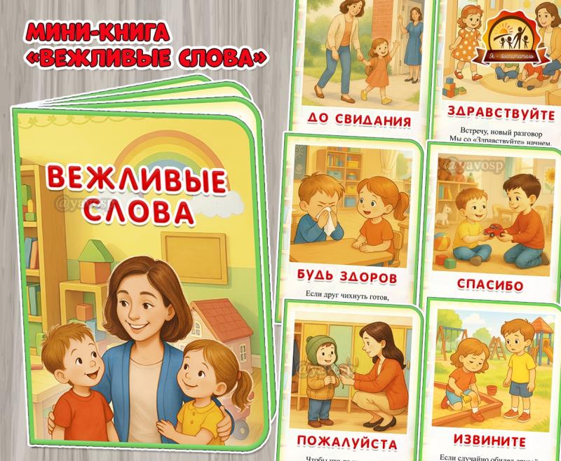 Мини-книга для самых маленьких «Вежливые слова» (мини-книга, книга, интерактивная книга, красная книга)