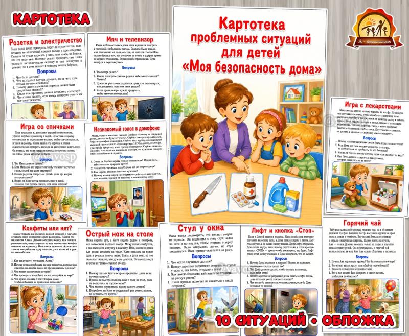 Картотека проблемных ситуаций с иллюстрациями для обсуждения с детьми «Моя безопасность дома» (картотека)
