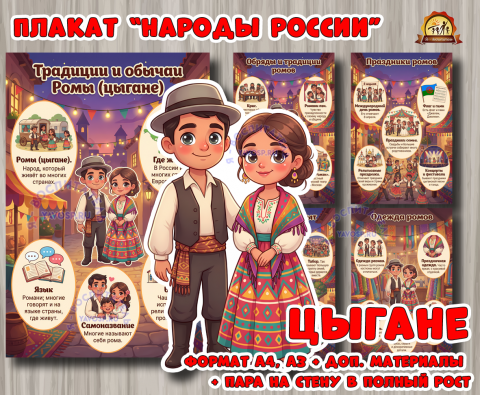 Плакаты из цикла «Народы России» - «Цыгане»  (год единства народов России, День России, плакаты, День конституции России, регионы России)