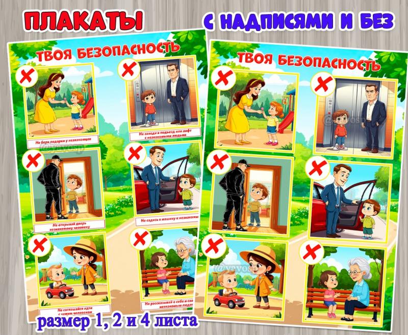 Плакат «Твоя безопасность» на 1, 2 и 4 листа с надписями и без.  ()