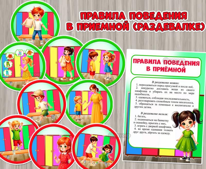 Правила поведения в приемной (раздевалке) в картинках для детей.  ()