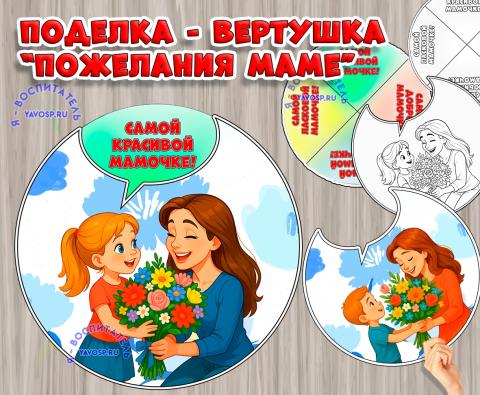 Поделка - вертушка ко Дню матери "Пожелания маме" Поделка - вертушка ко Дню матери "Пожелания маме" (поделка, пожелания, день матери, круг-вертушка)