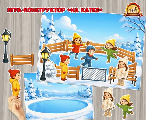 Дидактическая игра - сюжетный конструктор «На катке»  (Дидактическая игра, игра, конструктор, пальчиковая игра)