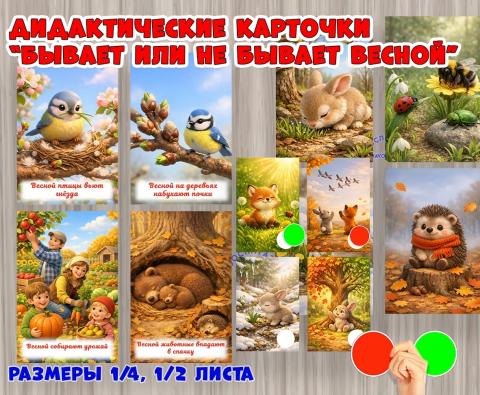 Дидактические карточки «Бывает или не бывает весной» Дидактические карточки «Бывает или не бывает весной» (карточки)
