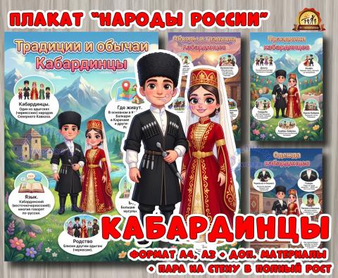 Плакаты из цикла «Народы России» - «Кабардинцы»  (год единства народов России, День России, плакаты, День конституции России, регионы России)