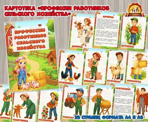 Картотека «Профессии работников сельского хозяйства» с иллюстрациями и короткими познавательными рассказами о каждой профессии.  (картотека, профессии)