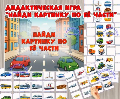 Игра «Найди картинку по её части» Игра «Найди картинку по её части» (игра, Дидактическая игра, игра на прищепках, игра с фонариком, найди пару)