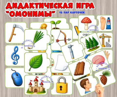 Дидактическая игра на развитие речи «Омонимы»  (Дидактическая игра, игра, игра на прищепках, игра с фонариком, пальчиковая игра)