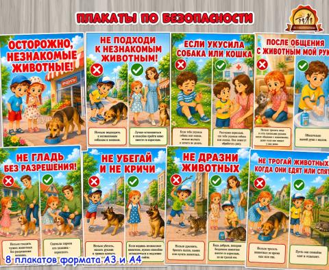 Плакаты «Осторожно, незнакомые животные!»  (животные, плакаты, домашние животные, животные севера)