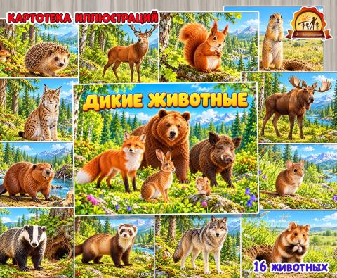 Картотека иллюстраций «Дикие животные»  (животные, картотека, домашние животные, животные севера)
