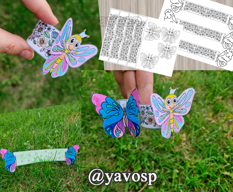 Поделка-раскраска на руку: браслет Бабочка (поделки, бабочка), дошкольник, детский сад, младшая, средняя, старшая, подготовительная группа
