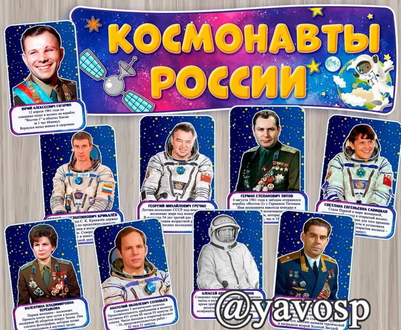 Плакат вывеска Космонавты России - наглядный материал для детского сада, школы