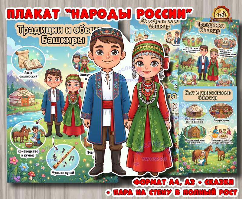 Плакаты из цикла «Народы России» - «Башкиры»  (плакаты, День России, регионы России)