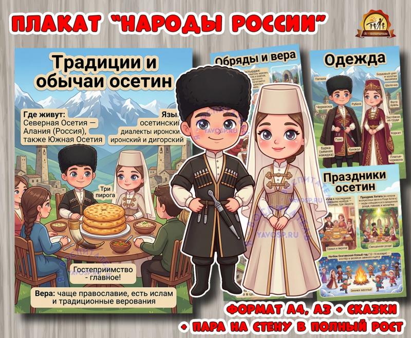 Плакаты из цикла «Народы России» - «Осетины»  (плакаты, День России, регионы России)