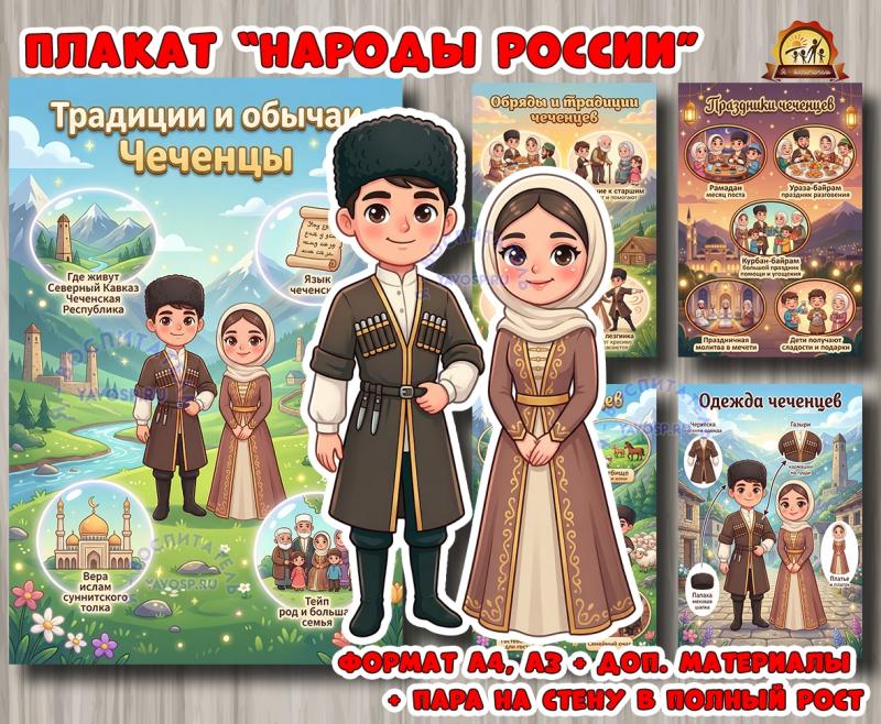 Плакаты из цикла «Народы России» - «Чеченцы» Плакаты из цикла «Народы России» - «Чеченцы» (плакаты, День России, регионы России)