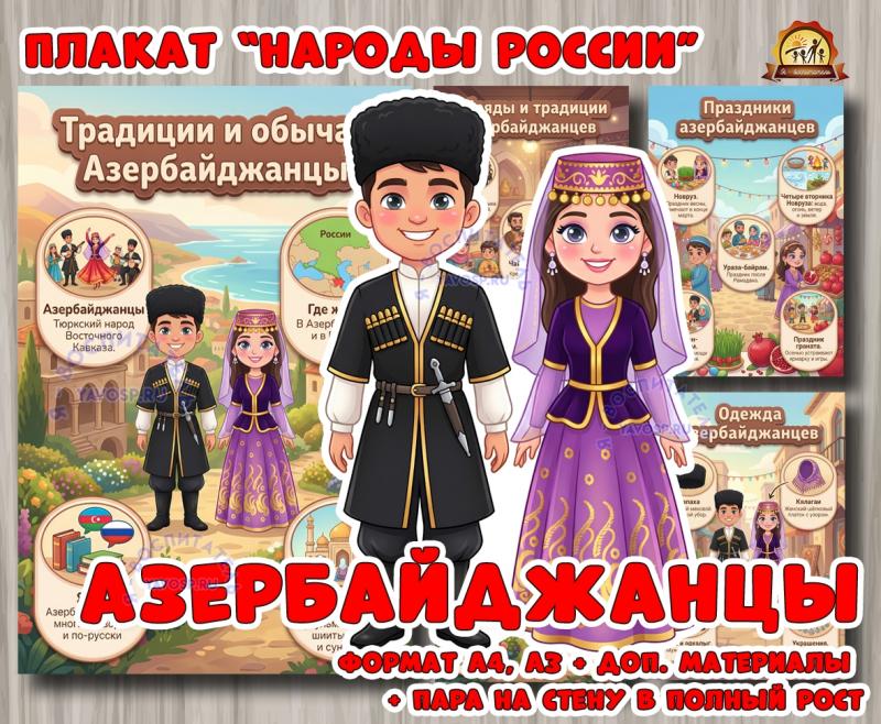 Плакаты из цикла «Народы России» - «Азербайджанцы»  (год единства народов России, День России, плакаты, День конституции России, регионы России)