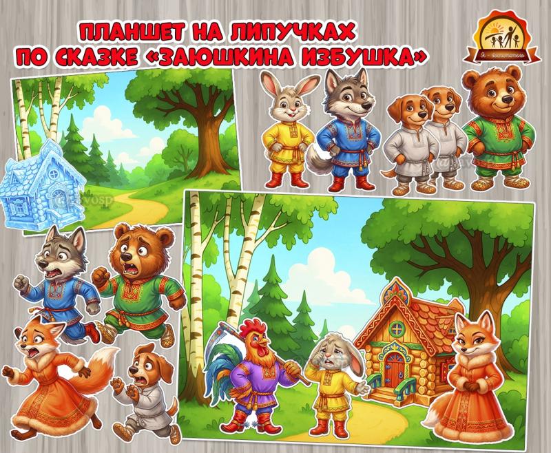 Развивающий планшет на липучках по сказке «Заюшкина избушка»  (игры на липучках, планшет на лиаучках)