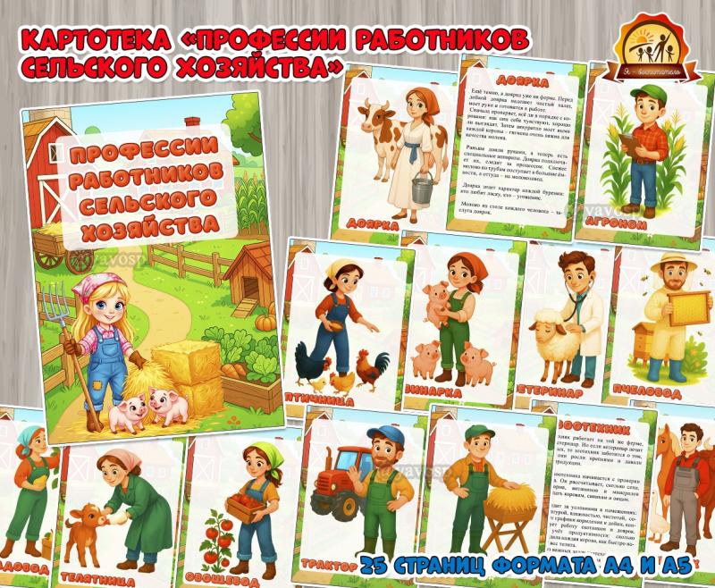 Картотека «Профессии работников сельского хозяйства» с иллюстрациями и короткими познавательными рассказами о каждой профессии.  (картотека, профессии)