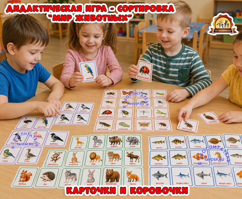 Дидактическая игра - сортировка "Мир животных" Дидактическая игра - сортировка "Мир животных" (Дидактическая игра, игра, сортировка, день защиты животных, игра на прищепках)