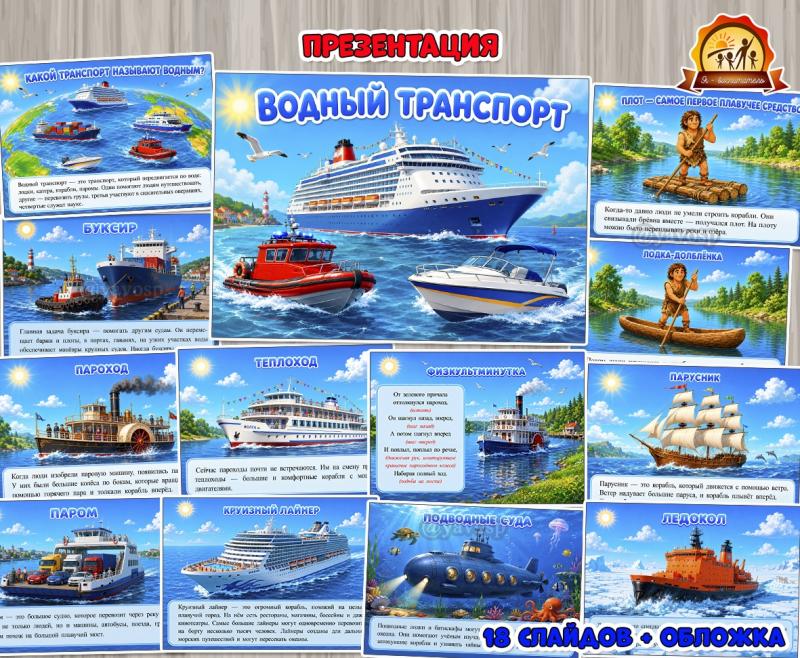 Презентация «Водный транспорт»  (презентация, Транспорт)