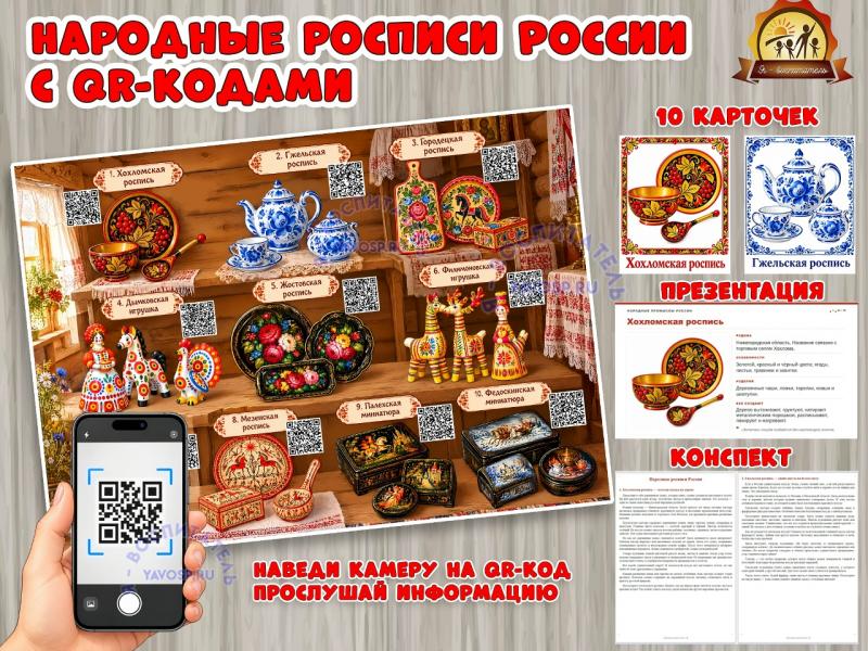 Народные росписи России с QR-кодами (народные росписи, народные промыслы, народные праздники)