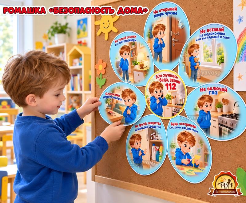 Ромашка «Безопасность дома» Ромашка «Безопасность дома» (безопасность, ромашка, ромашки, листья, правила)