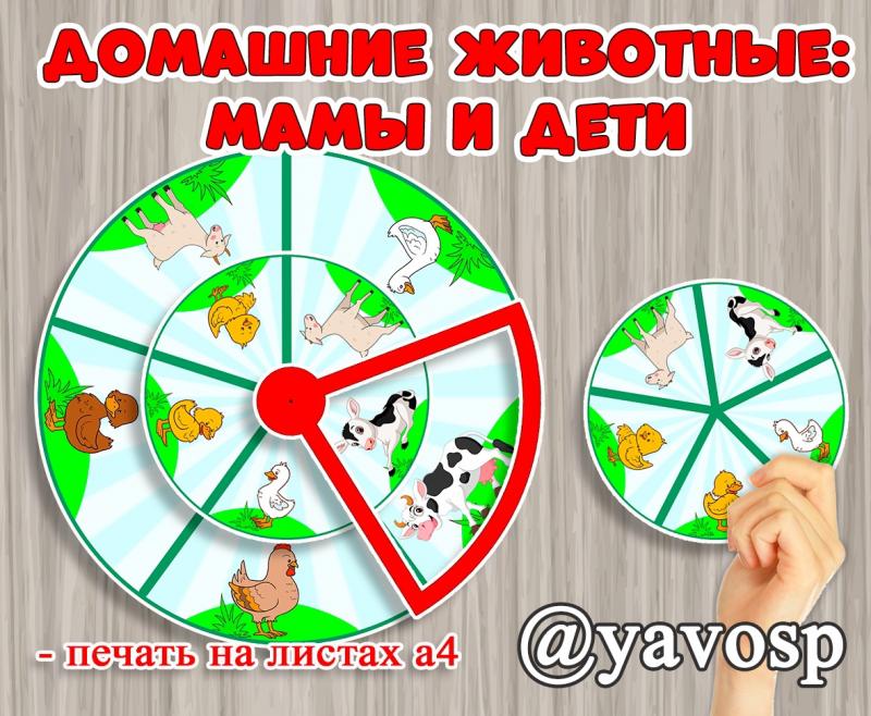 Домашние животные: мамы и дети, круг луллия, детский сад, дошкольник, младшая, старшая, средняя, подготовительная группа