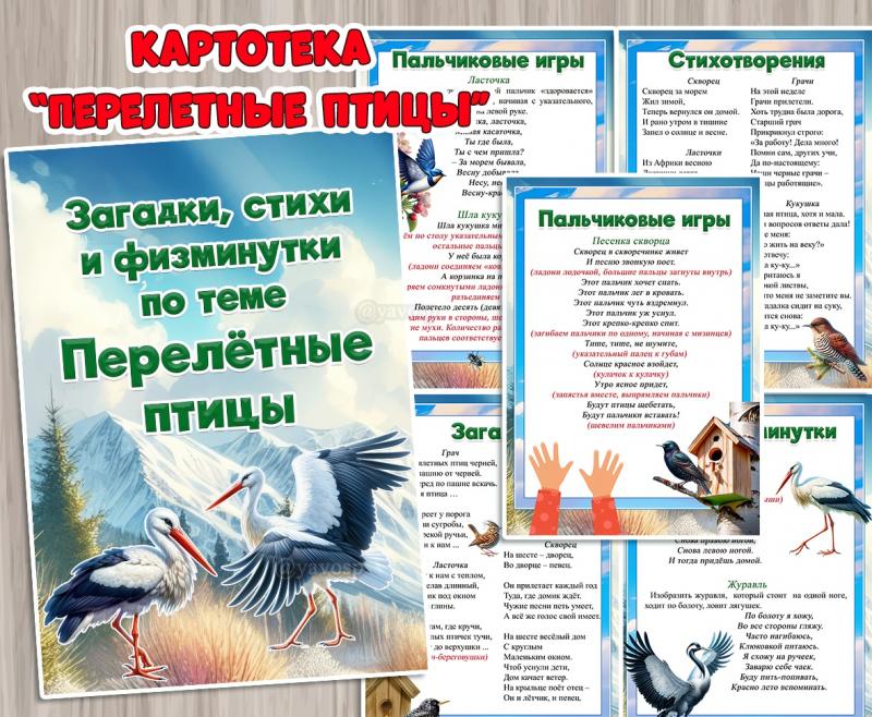 Картотека физминуток, стихов и загадок "Перелетные птицы" ()