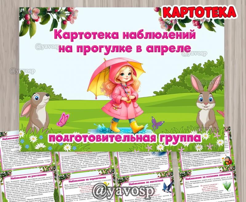 Картотека наблюдений на прогулке , детский сад, подготовительная группа